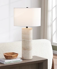 Hudson & Canal Corbett 29" Metal Natural Travertine Stone Table Lamp with Fabric Shade