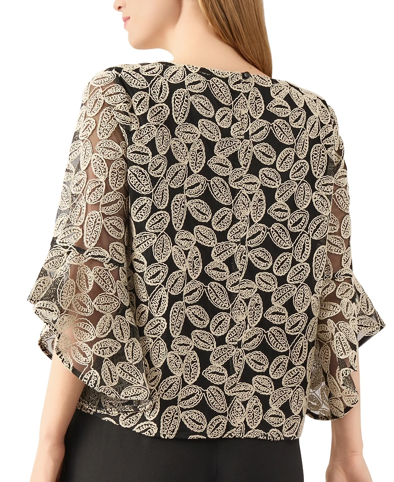 Kasper Women's Embroidered Ruffle-Sleeve Blouse, Regular & Petite Sizes