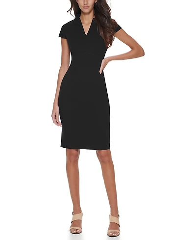 Calvin Klein Women's Scuba Crepe Split V-Neck Sheath Dress