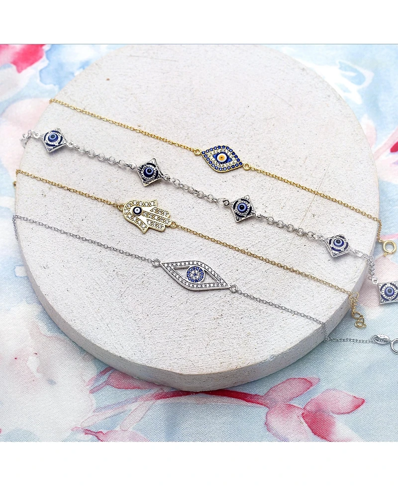 Bling Jewelry Turkish Navy Spiritual Protection Amulet Evil Eye Blue Evil Eye Charm Link Bracelet Sterling Silver 7.5 Inch