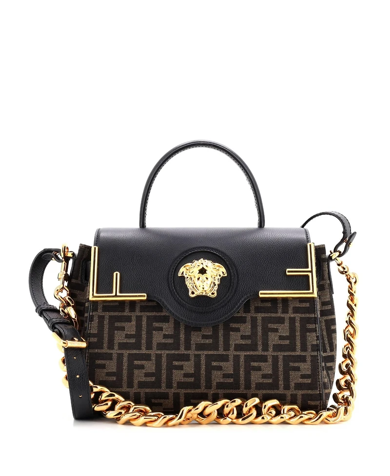 Pre-Owned Versace Medium x Fendi Fendace La Medusa Top Handle Bag Zucca Canvas and Leather