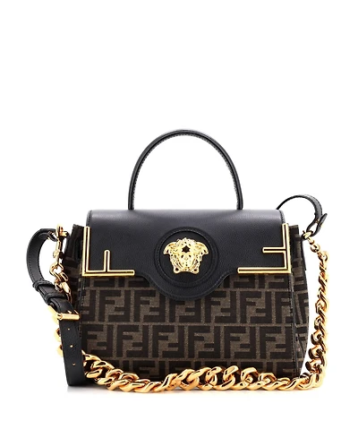 Pre-Owned Versace Medium x Fendi Fendace La Medusa Top Handle Bag Zucca Canvas and Leather