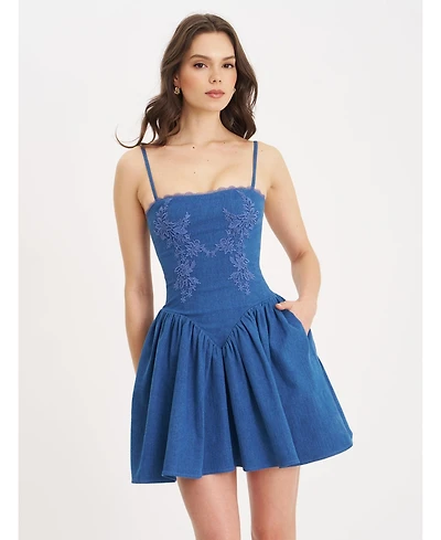 Miss Circle Women's Zafira Cotton Denim Drop Waist Corset Mini Dress