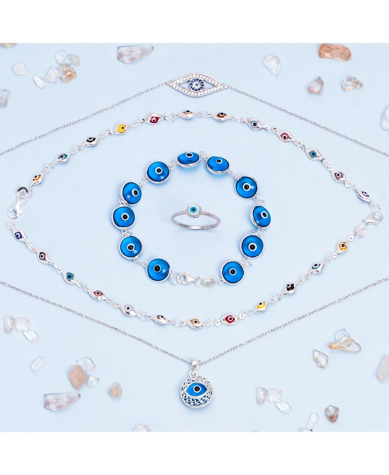 Bling Jewelry Turkish Blue Evil Eye Pendant Necklace with Pave Cz in Sterling Silver