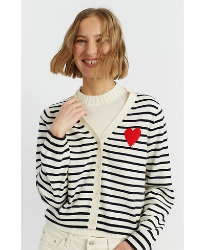 Chinti & Parker Women's Wool Cashmere Heart Breton Cardigan