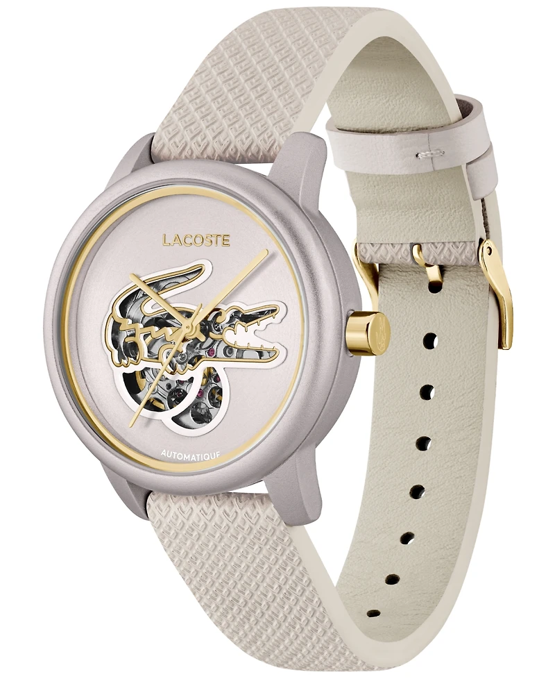 Lacoste Women's Automatic Platinum Leather Strap Watch, 38mm