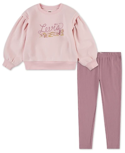 Levi's Little Girls 2-Piece Blouson Crewneck and Pants Set