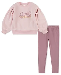 Levi's Little Girls 2-Piece Blouson Crewneck and Pants Set