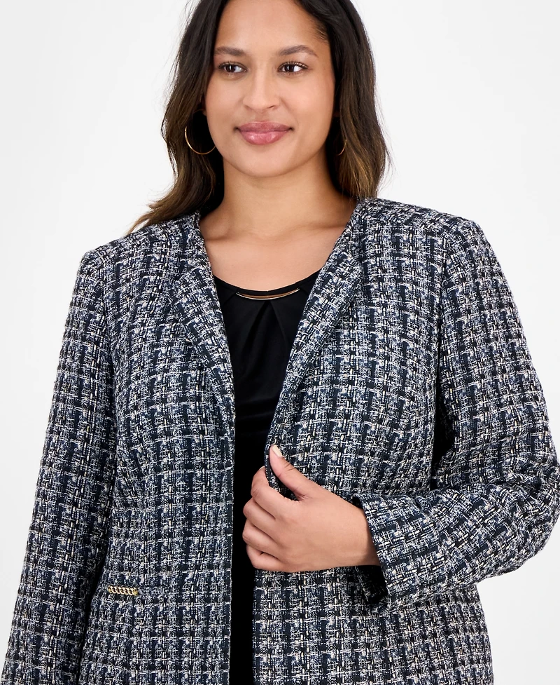 Kasper Plus Tweed Metallic-Trim Jacket