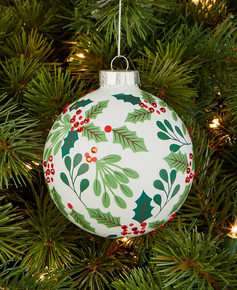 Holiday Lane Christmas Cheer Glass Holly Ball Ornament, Macy's Exclusive