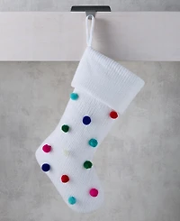 Holiday Lane Whimsy White Stocking With Pom Poms, Macy's Exclusive