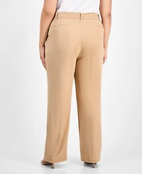 Kasper Plus Faux-Fly Straight-Leg Pants