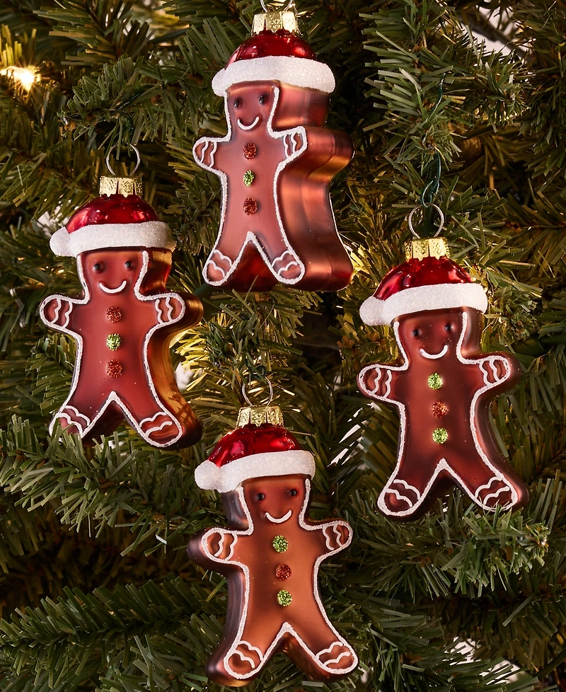 Holiday Lane Heritage Set of 4 Glass Gingerbread Boy Ornaments, Macy's Exclusive