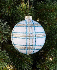 Holiday Lane Enchanted Emerald Glass Plaid Ball Ornament, Macy's Exclusive