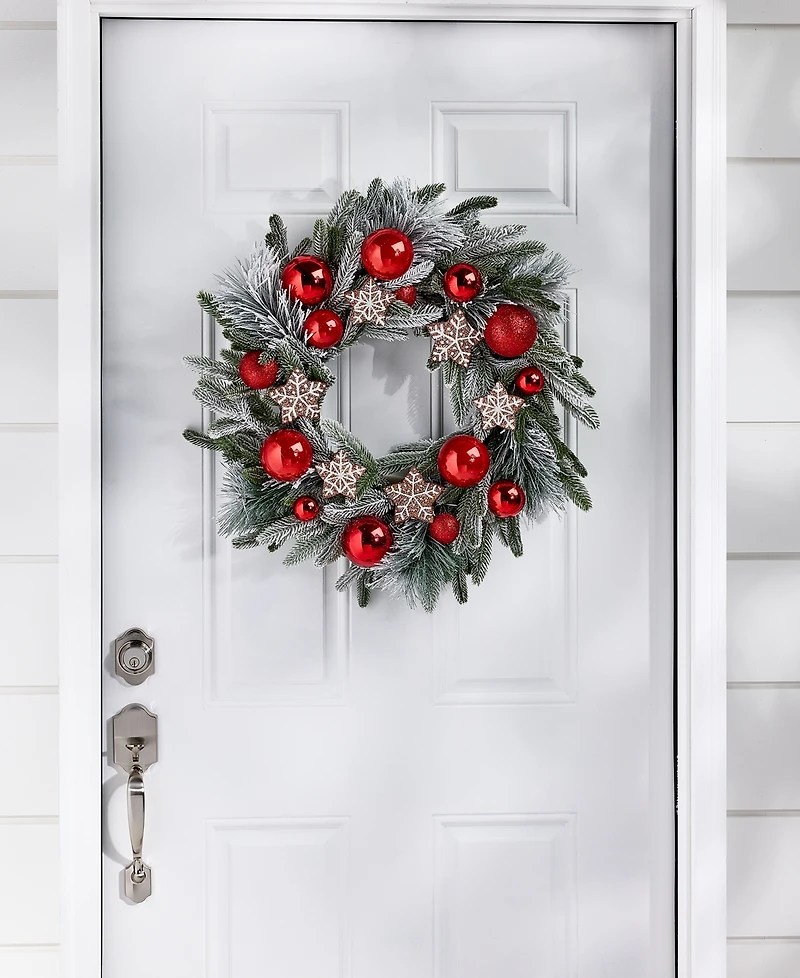 Holiday Lane Heritage Pine And Red Ornaments Wreath, Macy's Exclusive