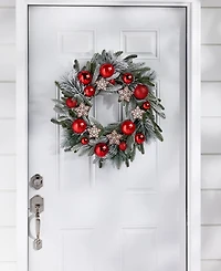 Holiday Lane Heritage Pine And Red Ornaments Wreath, Macy's Exclusive