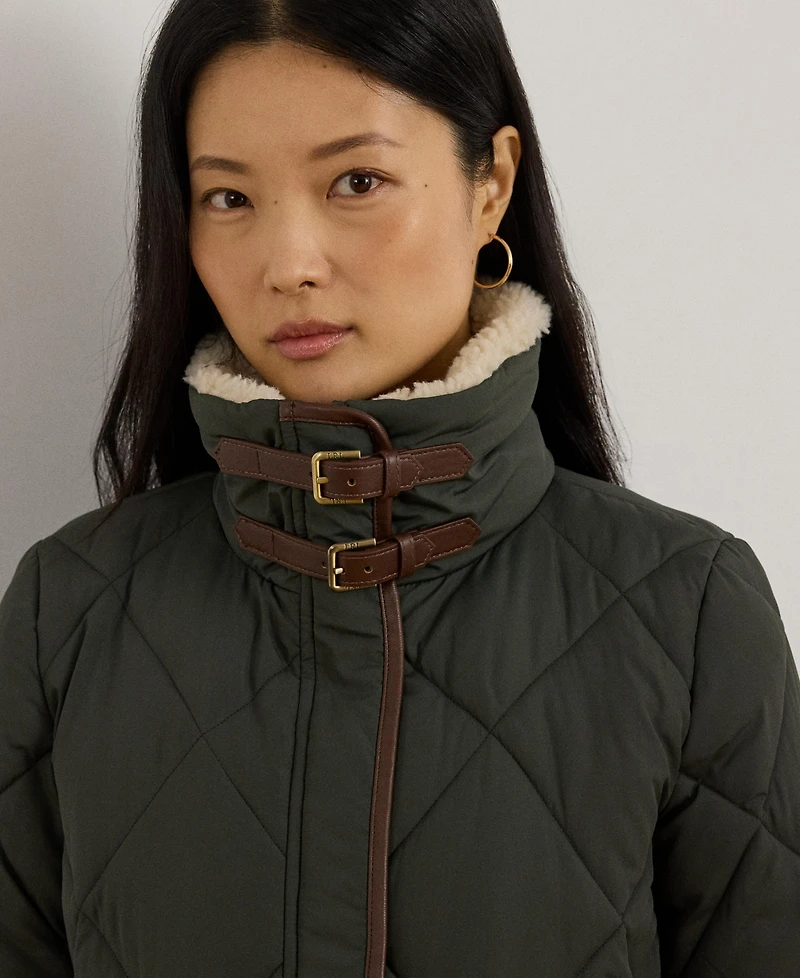 Lauren Ralph Women's Faux-Fur-Collar Diamond Quilted Jacket
