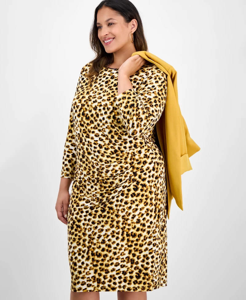 Kasper Plus Animal Print Long-Sleeve Dress