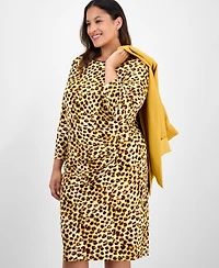 Kasper Plus Animal Print Long-Sleeve Dress