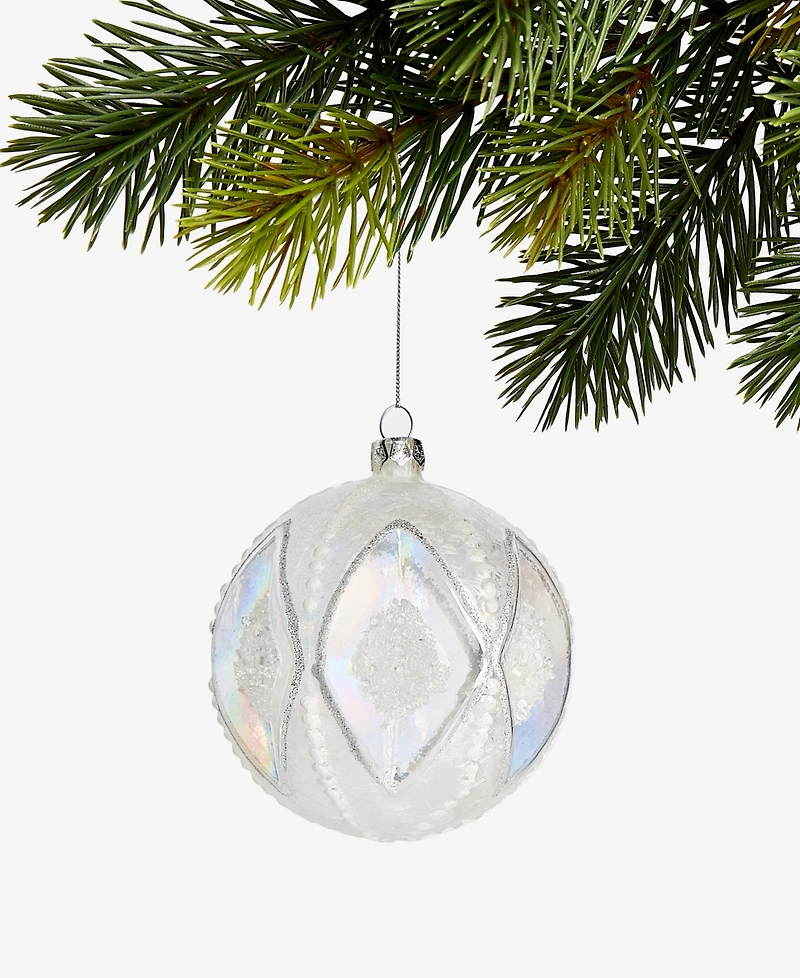 Holiday Lane Iced Delight Glass White Beaded Ball Ornament, Macy's Exclusive