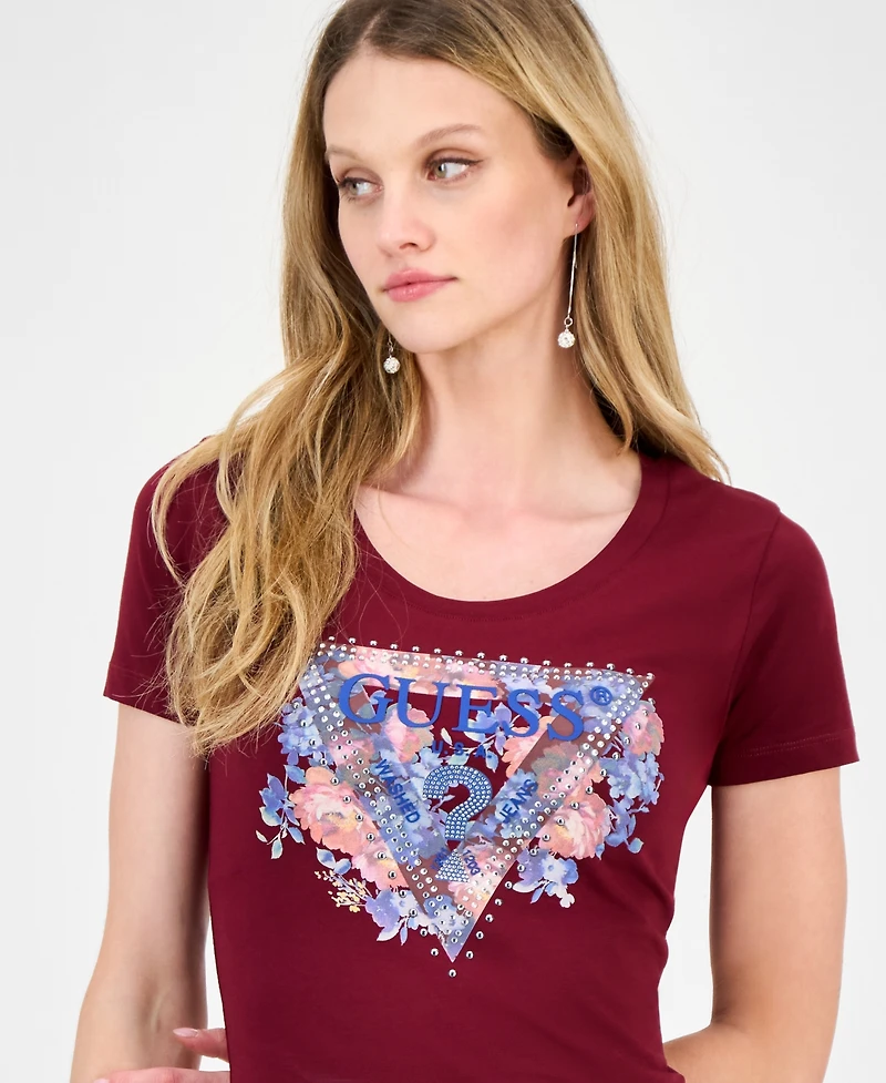 Guess Women's Peony Triangle Crewneck Short-Sleeve Tee
