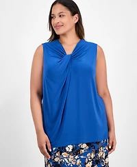 Kasper Plus Sleeveless Knot-Neck Top