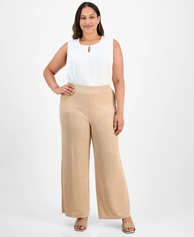 Kasper Plus Pull-On Wide-Leg Pants