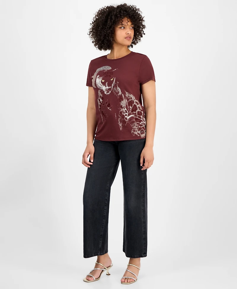 Guess Women's Panther Moon Studded Easy T-Shirt