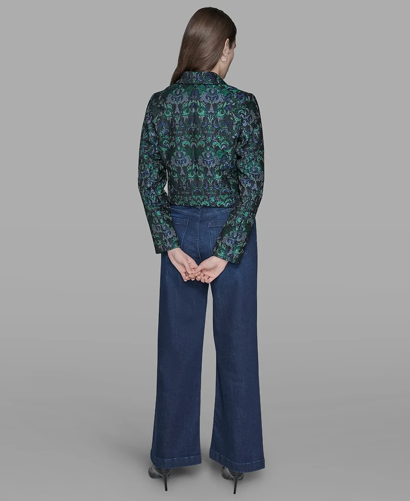 Karl Lagerfeld Paris Petite Jacquard Open-Front Jacket