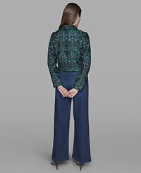 Karl Lagerfeld Paris Petite Jacquard Open-Front Jacket