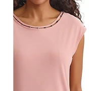Kasper Women's Beaded-Trim Extended-Shoulder Top, Regular & Petite Sizes