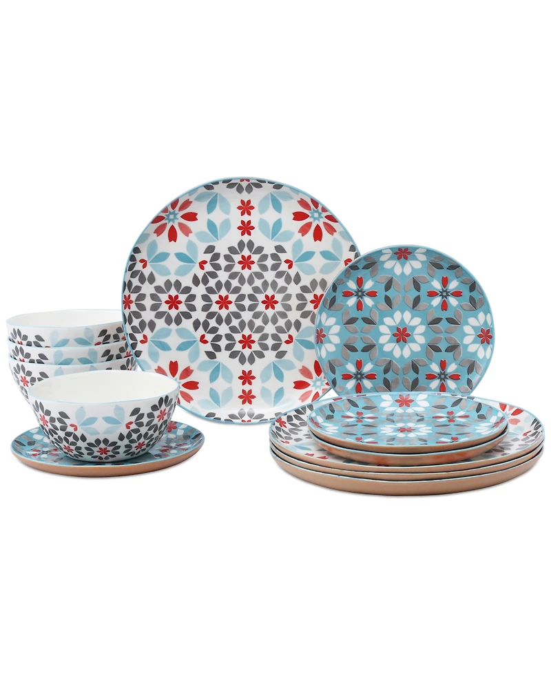 Lorren Home Trends Floral 12-Pc. Dinnerware Set