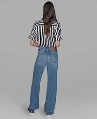 Karl Lagerfeld Paris Petite Chain Belt High Rise Wide Leg Jeans