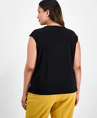 Kasper Plus Pleated-Neck Sleeveless Top