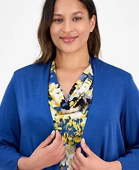 Kasper Plus 3/4-Sleeve Open-Front Cardigan