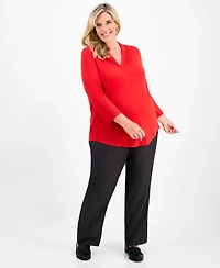 Jm Collection Plus Solid V-Neck 3/4-Sleeve Top, Exclusively at Macy's