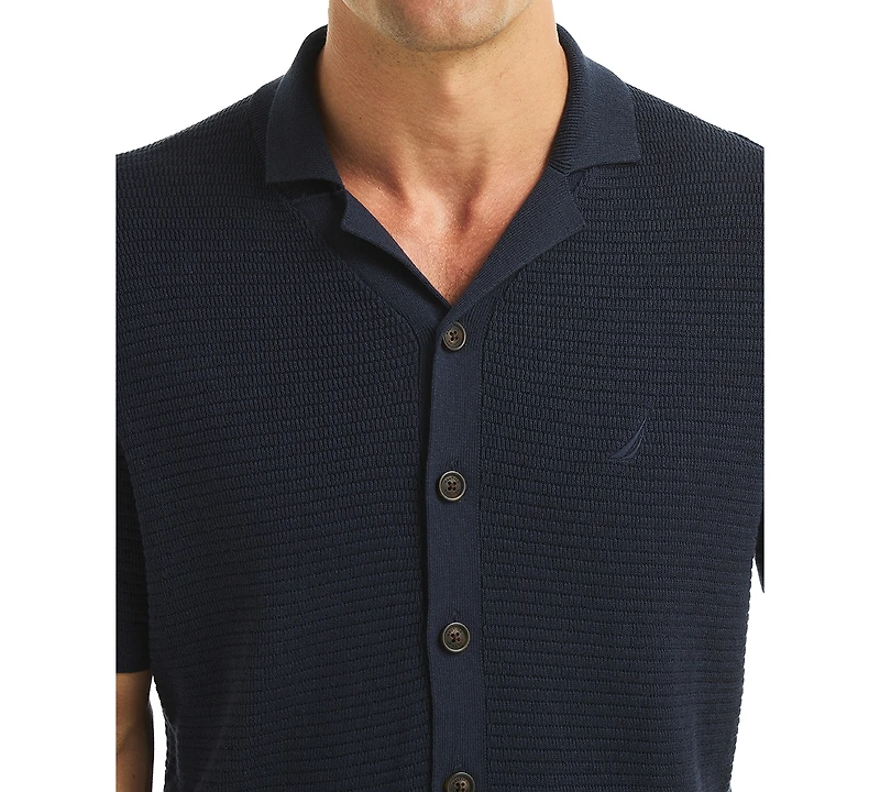 Nautica Men's Short Sleeve Button-Front Camp Sweater
