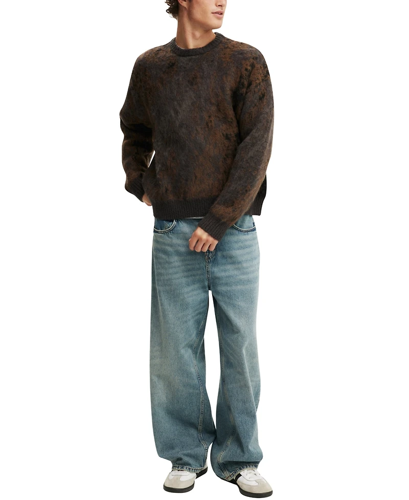 Cotton On Men's Box Fit Fuzzy Crew Knit Sweater