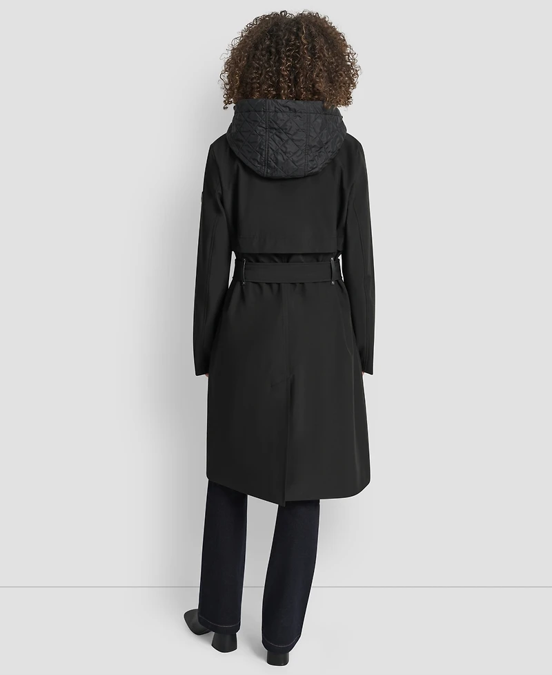 Dkny Women's Hooded Bibbed Belted Trench Coat