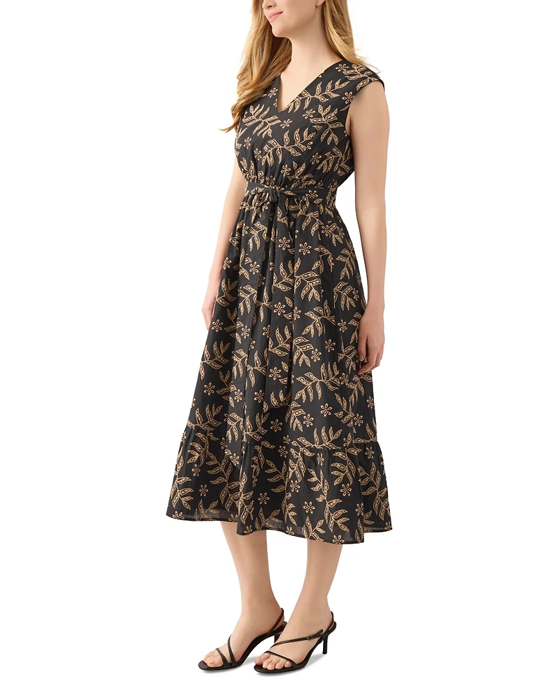 Kasper Women's Printed Leaf-Print Cotton Midi Dress