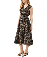 Kasper Women's Printed Leaf-Print Cotton Midi Dress
