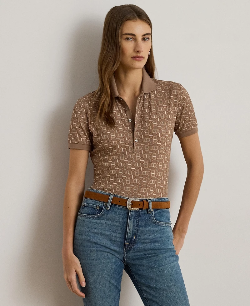 Lauren Ralph Women's Geo-Print Stretch Pique Polo Shirt