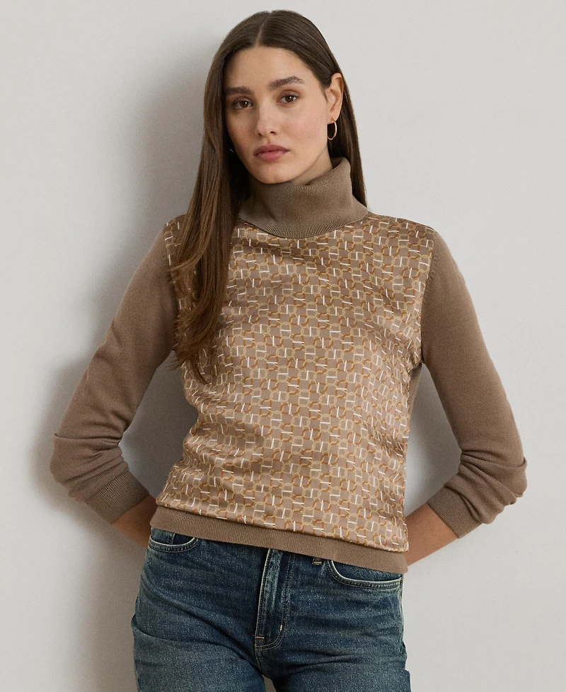 Lauren Ralph Women's Geo-Print Wool-Blend Turtleneck Sweater
