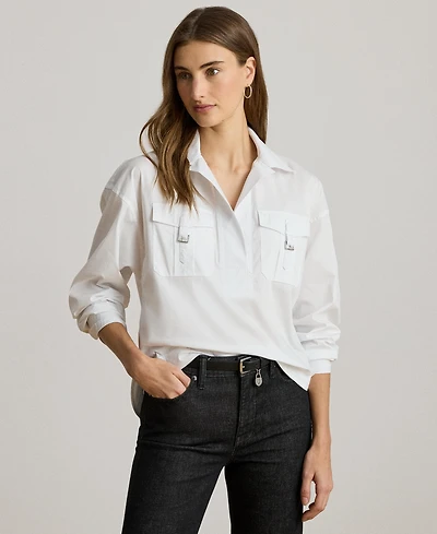 Lauren Ralph Women's Buckle-Trim Cotton-Blend Shirt