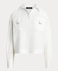Lauren Ralph Women's Buckle-Trim Cotton-Blend Shirt