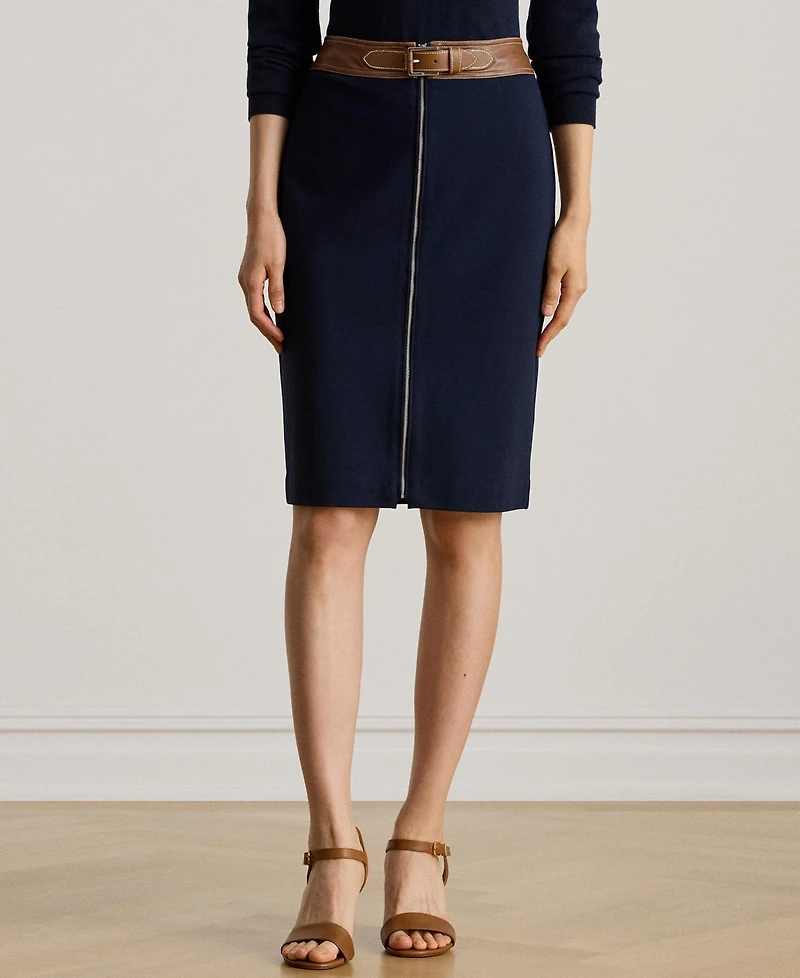 Lauren Ralph Women's Faux-Leather-Trim Ponte Pencil Skirt