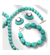 Bling Jewelry Blue Faceted Synthetic Stabilized Turquoise Round Gem Stone 10MM Bead Strand Necklace Silver Plated Clasp