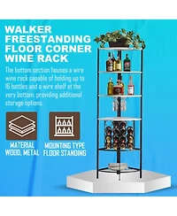 Kings Brand Furniture 5 Tier Corner Wine Rack with Glass Holder and Storage Shelves, Wine Bar Cabinet for Living Room, Dining Room, Kitchen