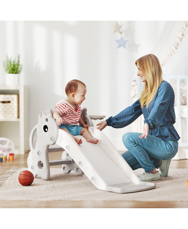 Qaba Kids Slide with Climber and Basketball Hoop, 3-in-1 Baby Slide,