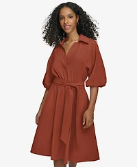 Calvin Klein Women's Belted Puffed-Sleeve Shirtdress